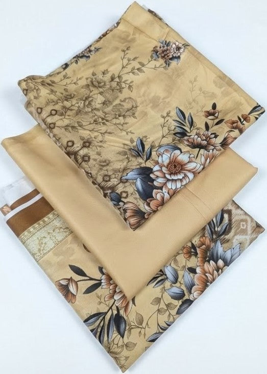 Floral-patterned fabric with beige background