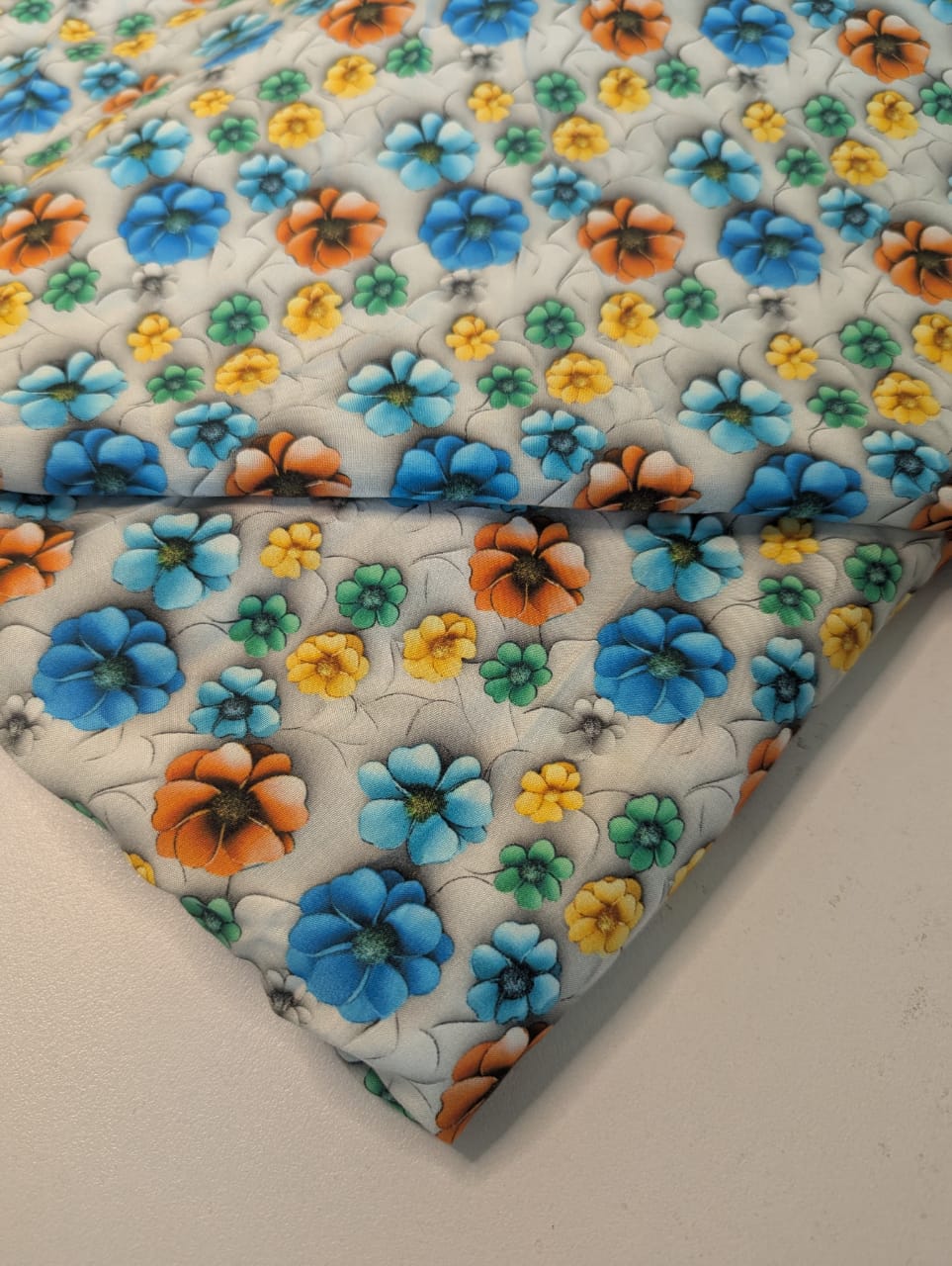 5D Linen Two Piece all over Unstitched Dress - Pastel Garden Relief on Sage - linen-5d-012