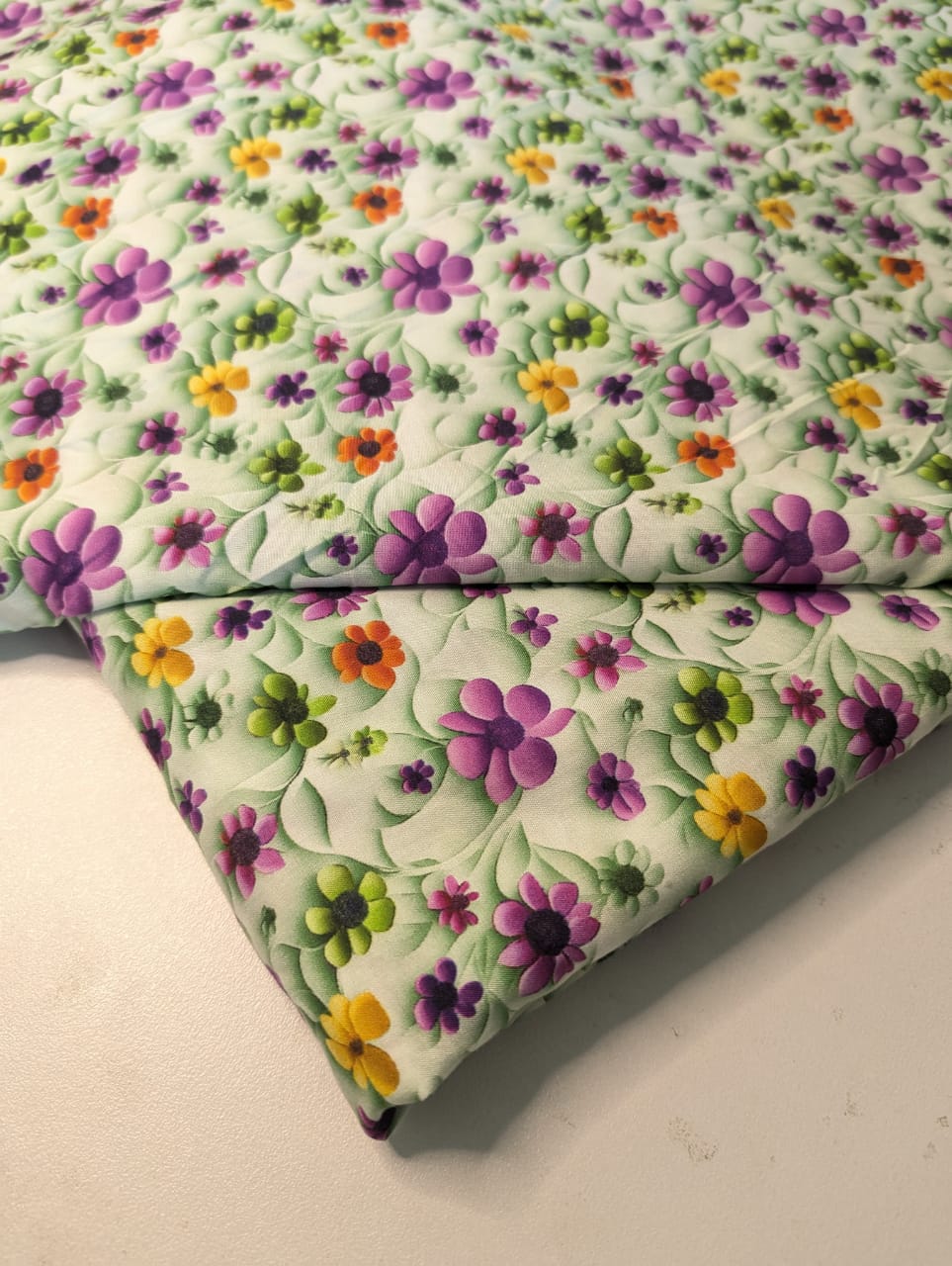 5D Linen Two Piece all over Unstitched Dress - Lavender tulip garden - linen-5d-018