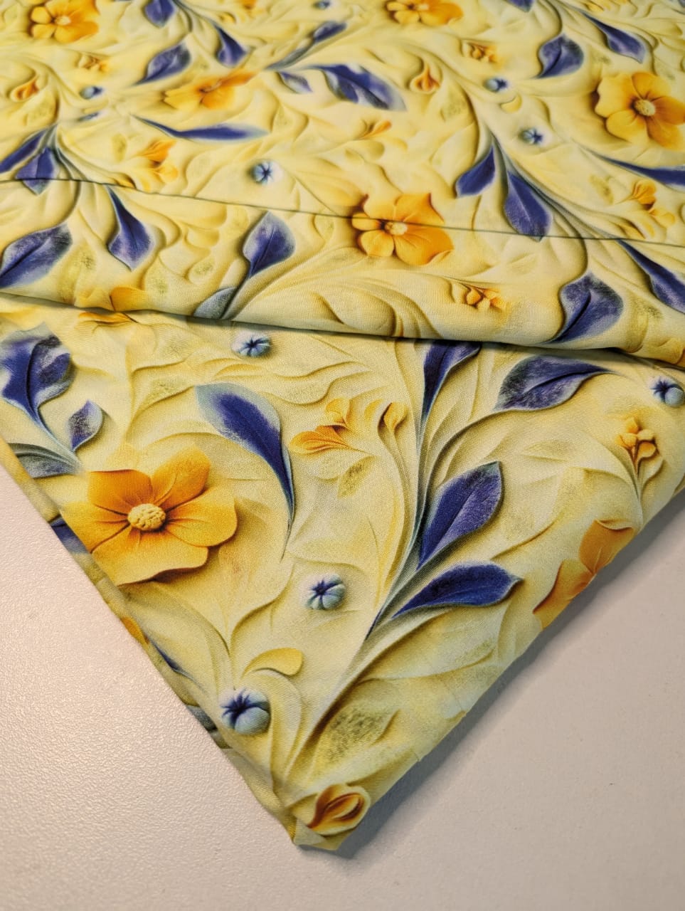 5D Linen Two Piece all over Unstitched Dress - Teal Royale with Ruby & Champagne Florals - linen-5d-005