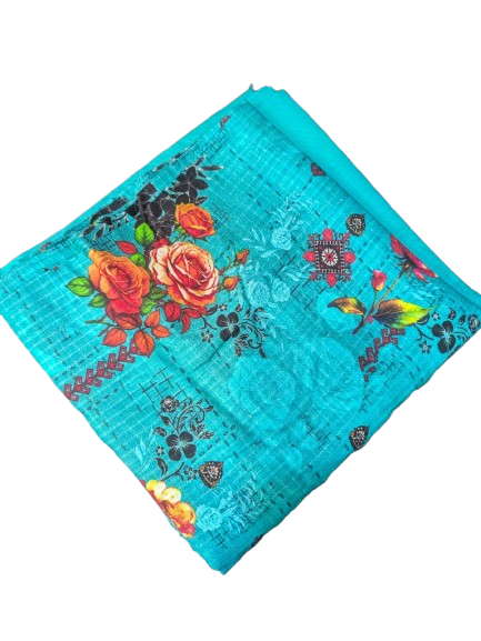 Linen Teal Green Print 2p suit - pc-6103