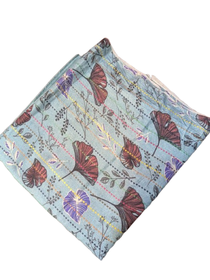 Linen Soft Teal Blue. Print 2p suit - pc-6111