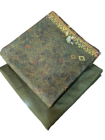 Linen (Olive Green) Print 2p suit - pc-6306