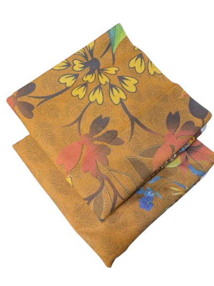 Folded fabric with floral pattern on a white background